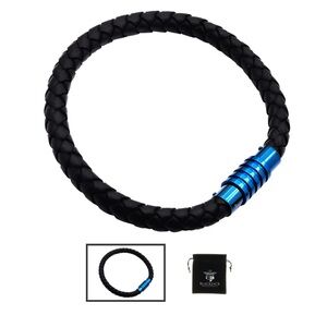 Men’s Black Leather And Blue Plated Stainless Steel Bracelet BLACKJACK